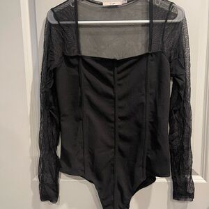 Miami Black Bodysuit with Sheer Sleeves